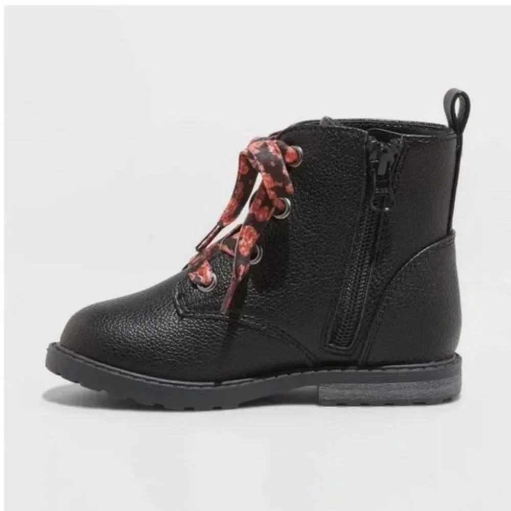 Toddler Girls' Giovanna Lace-Up‎ Zipper Combat Boots Black - Cat & Jack™